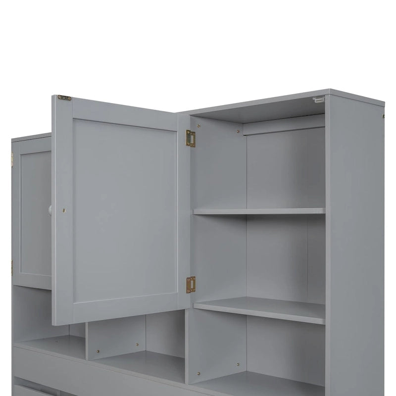 Lit plateforme avec tête de lit de rangement