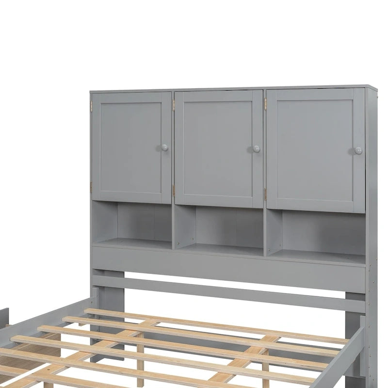 Lit plateforme avec tête de lit de rangement