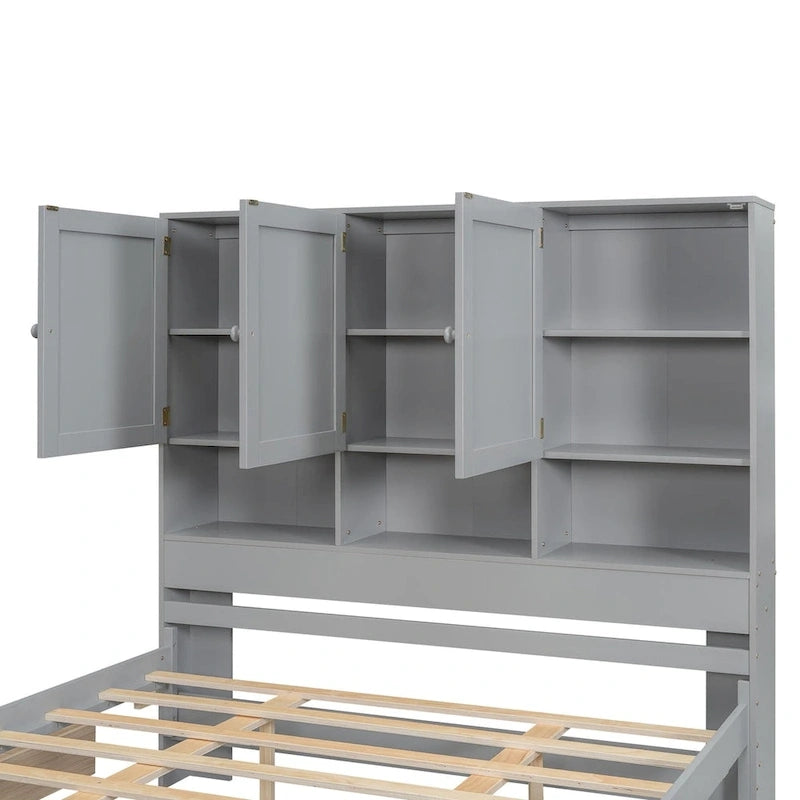 Lit plateforme avec tête de lit de rangement