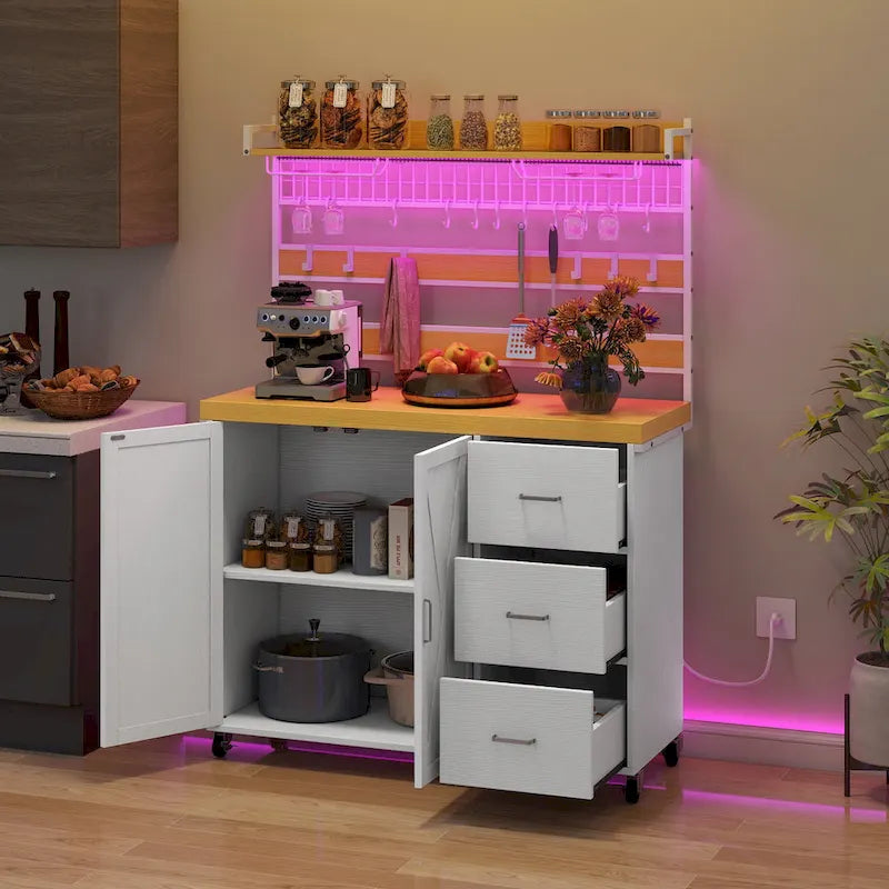 Grand îlot de cuisine roulant avec étagère à boulanger
