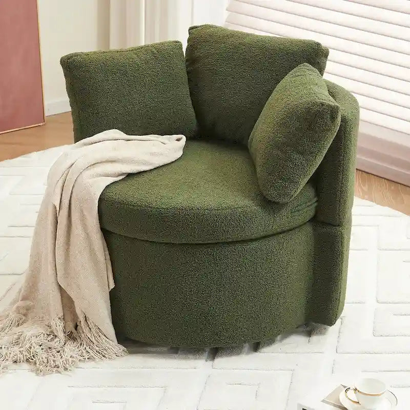 Fauteuil pivotant en tissu avec rangement et coussin de dossier pour le salon