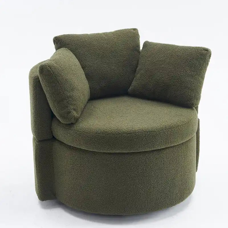 Fauteuil pivotant en tissu avec rangement et coussin de dossier pour le salon