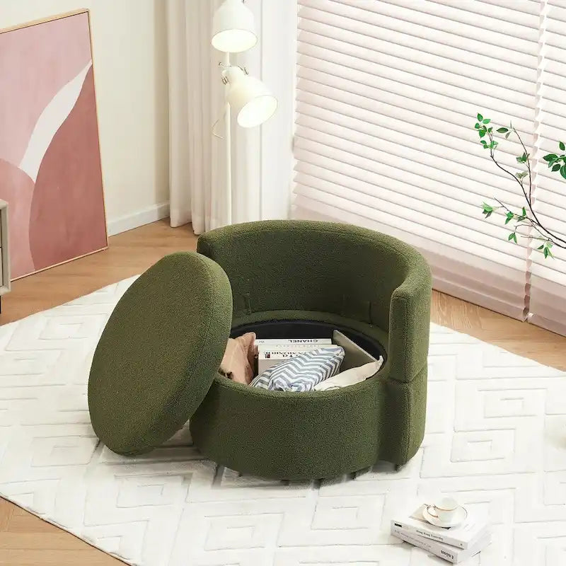 Fauteuil pivotant en tissu avec rangement et coussin de dossier pour le salon