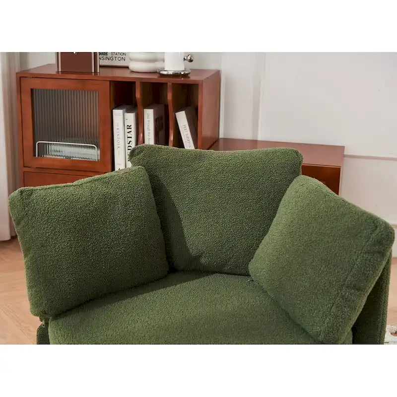 Fauteuil pivotant en tissu avec rangement et coussin de dossier pour le salon