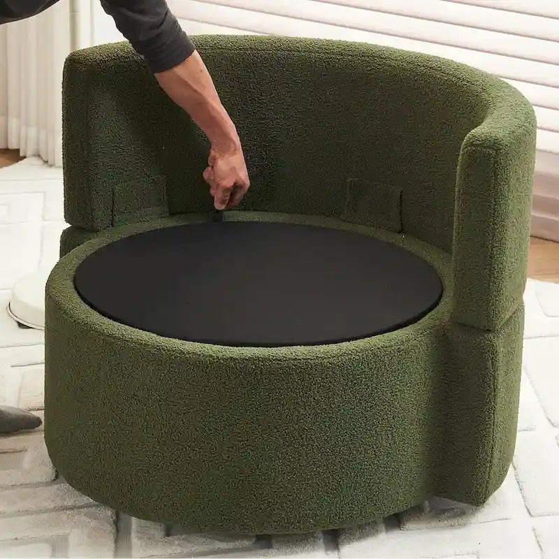 Fauteuil pivotant en tissu avec rangement et coussin de dossier pour le salon
