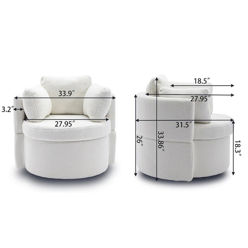 Fauteuil pivotant en tissu avec rangement et coussin de dossier pour le salon