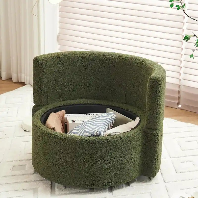 Fauteuil pivotant en tissu avec rangement et coussin de dossier pour le salon