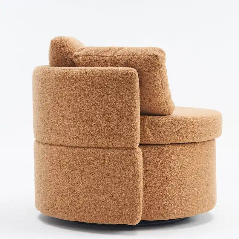 Fauteuil pivotant en tissu avec rangement et coussin de dossier pour le salon