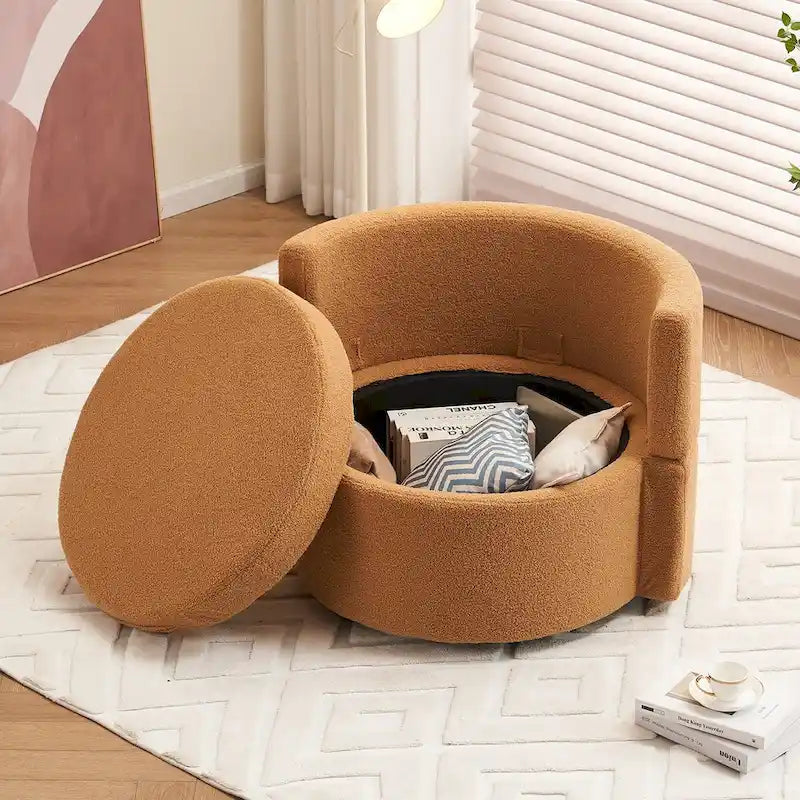 Fauteuil pivotant en tissu avec rangement et coussin de dossier pour le salon