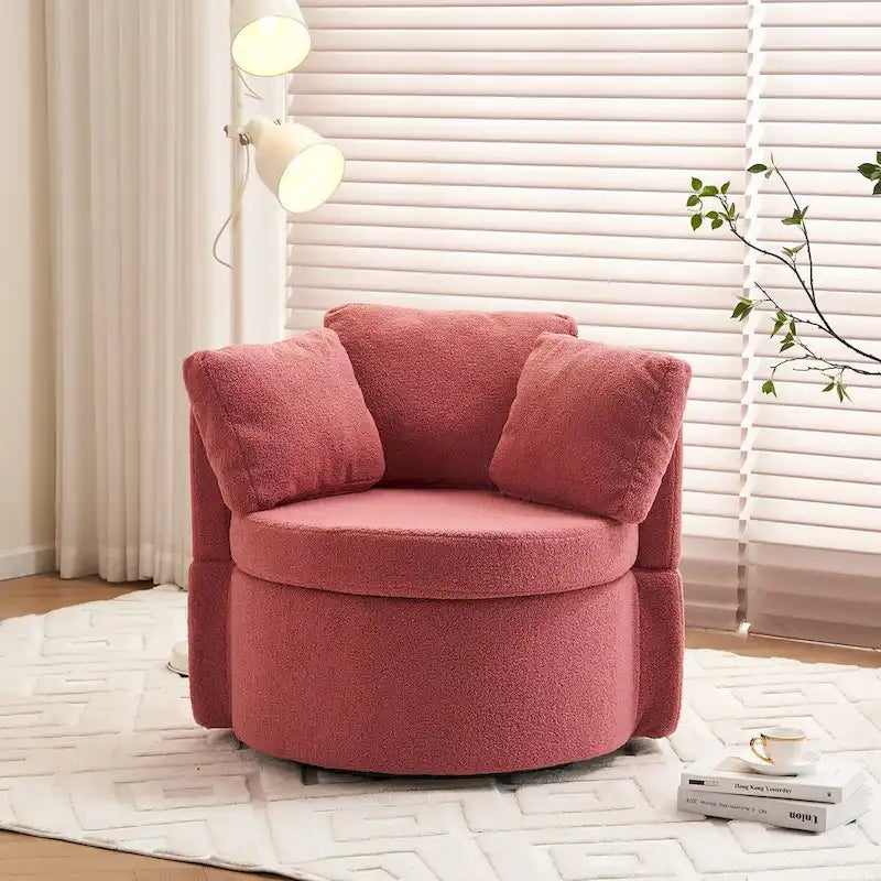 Fauteuil pivotant en tissu avec rangement et coussin de dossier pour le salon
