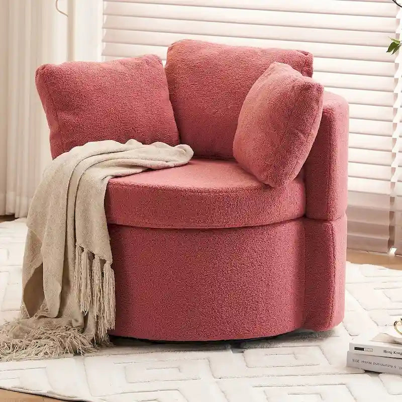 Fauteuil pivotant en tissu avec rangement et coussin de dossier pour le salon