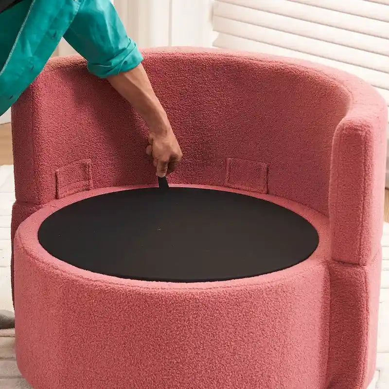 Fauteuil pivotant en tissu avec rangement et coussin de dossier pour le salon