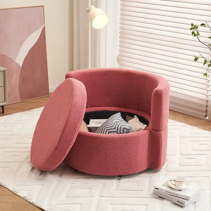 Fauteuil pivotant en tissu avec rangement et coussin de dossier pour le salon