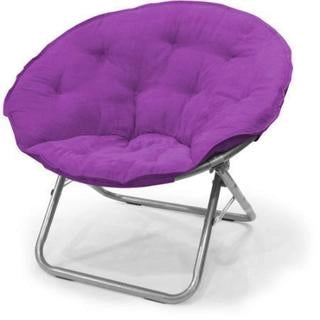 Fauteuil soucoupe contemporain grand format en microsuède violet/métal