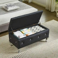 Banc Pouf de Rangement Rectangulaire Rembourré avec Boutons en Cristal