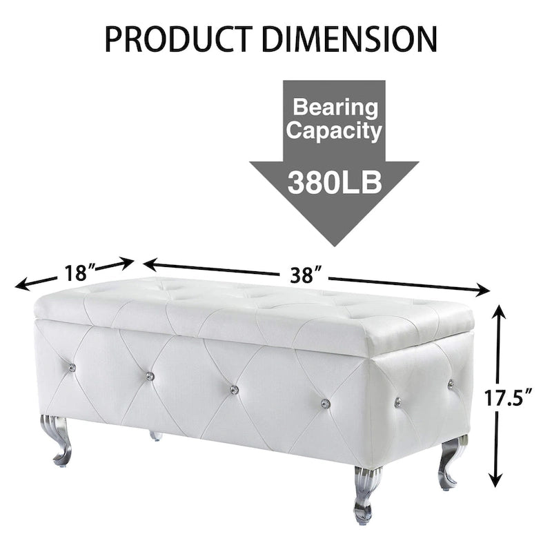 Banc Pouf de Rangement Rectangulaire Rembourré avec Boutons en Cristal