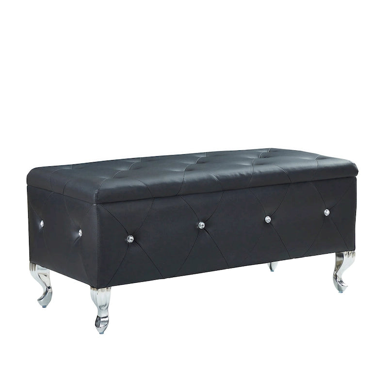 Banc Pouf de Rangement Rectangulaire Rembourré avec Boutons en Cristal