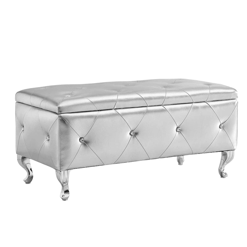 Banc Pouf de Rangement Rectangulaire Rembourré avec Boutons en Cristal