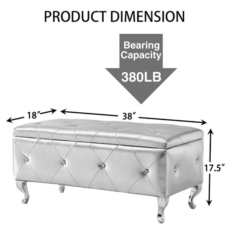 Banc Pouf de Rangement Rectangulaire Rembourré avec Boutons en Cristal