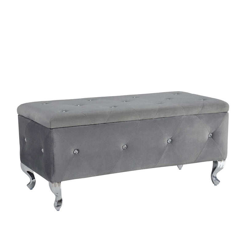 Banc Pouf de Rangement Rectangulaire Rembourré avec Boutons en Cristal