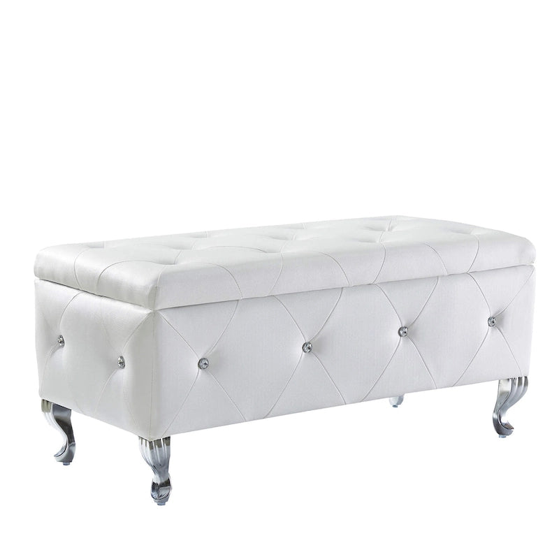 Banc Pouf de Rangement Rectangulaire Rembourré avec Boutons en Cristal