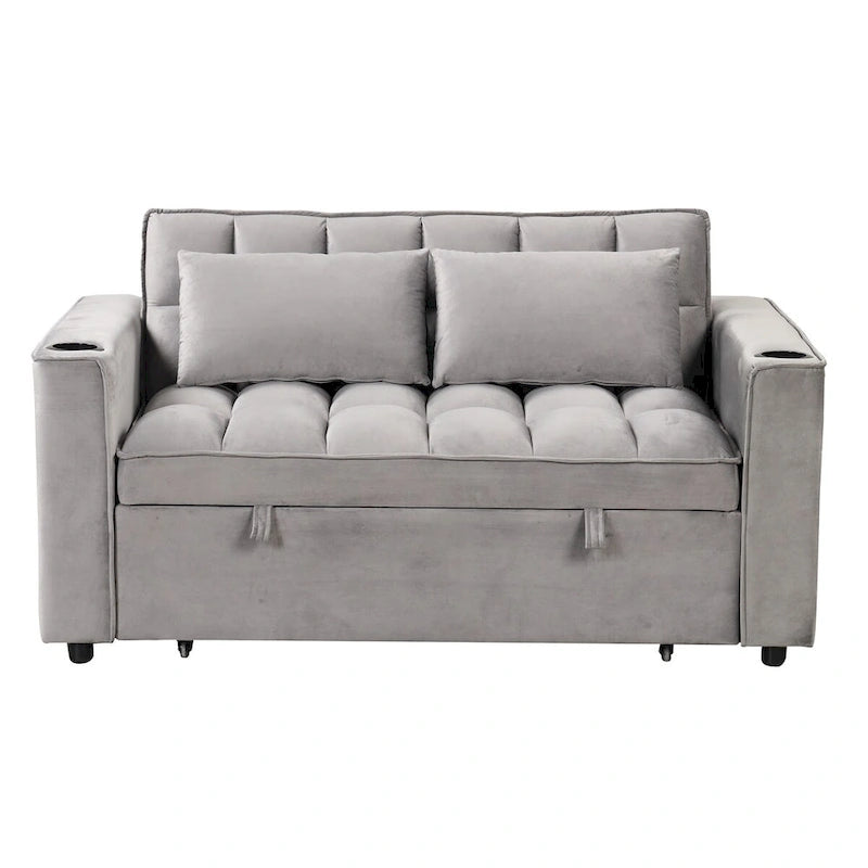 Canapé convertible multifonctionnel en velours, porte-gobelet, port USB