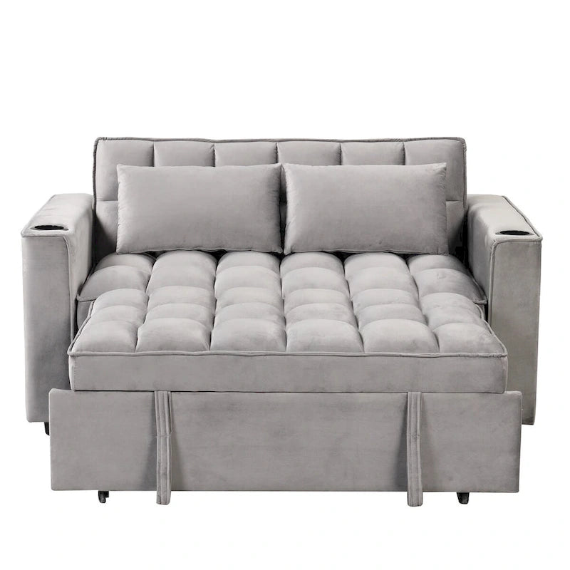 Canapé convertible multifonctionnel en velours, porte-gobelet, port USB