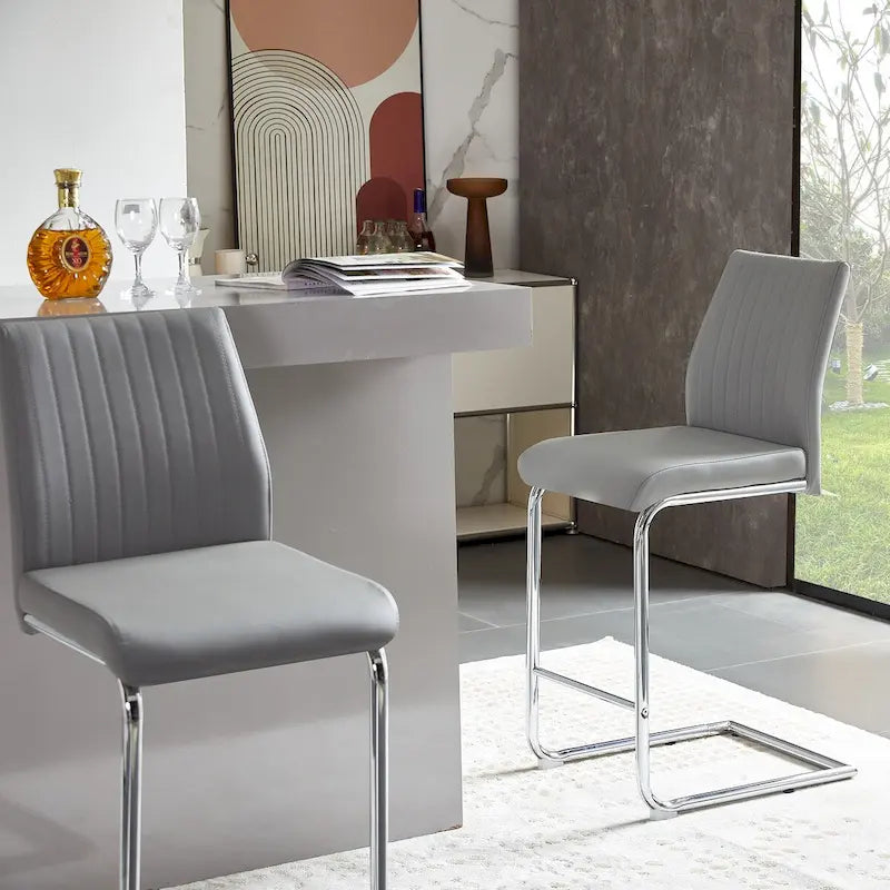 Chaise de bar en PU, design moderne et simple, gris clair