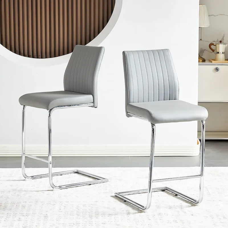Chaise de bar en PU, design moderne et simple, gris clair