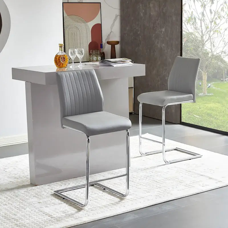 Chaise de bar en PU, design moderne et simple, gris clair