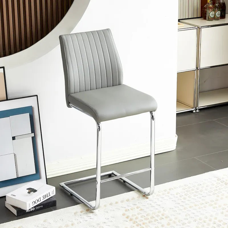 Chaise de bar en PU, design moderne et simple, gris clair