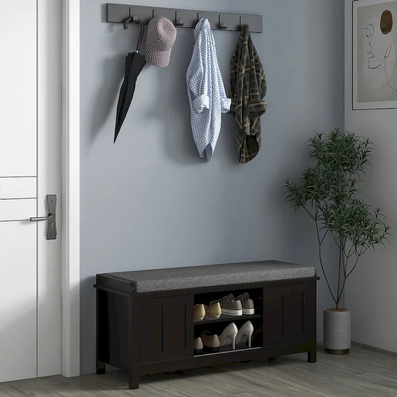 Banc porte-chaussures d'entrée avec portes coulissantes et étagères réglables