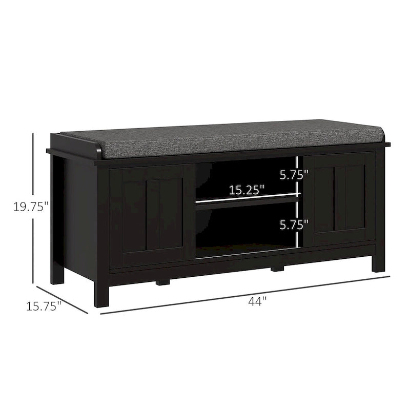 Banc porte-chaussures d'entrée avec portes coulissantes et étagères réglables