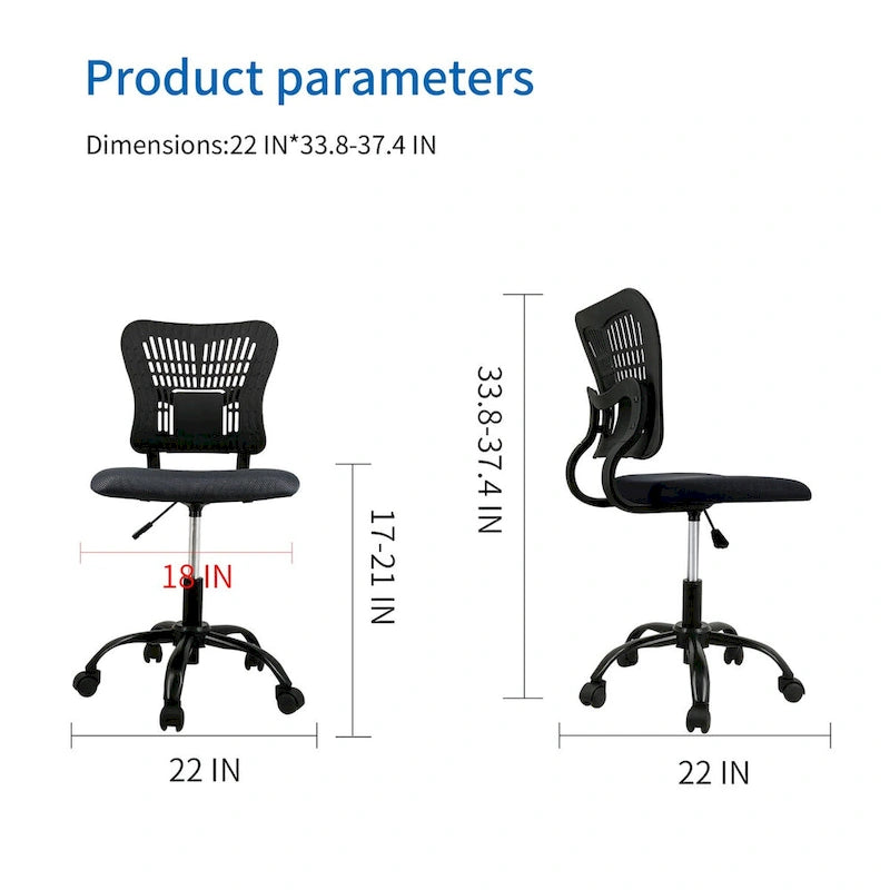 Chaise de bureau sans accoudoirs avec hauteur d'assise réglable